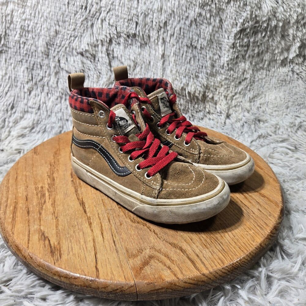 Vans Brown Suede Red Black Plaid High-Top Sneakers Scotchgard Kids Youth Size 4